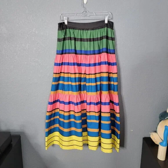 STAUD Skirt Sz 10 Formentera Stripe Sea Midi Cotton Striped Summer - Picture 4 of 17